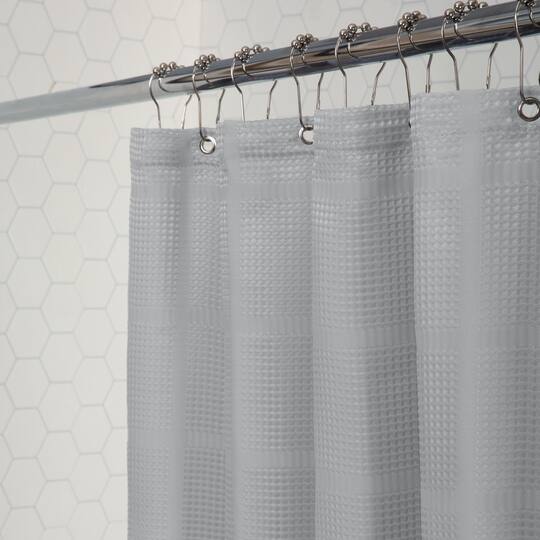 Elle Décor Gray Jacquard Solid Weave Shower Curtain